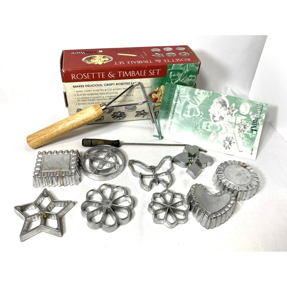 VillaWare Rosette & Timbale Set -9 Molds, 2 Tools- Orig Box - EXCELLENT